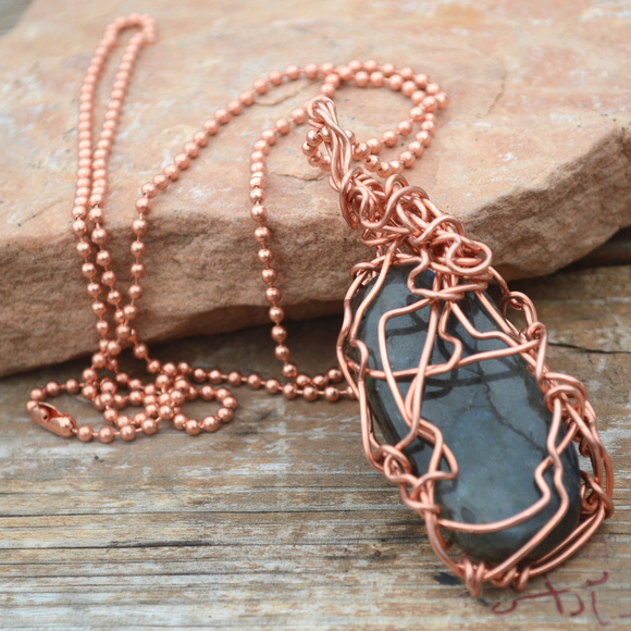 Labradorite Pendant Copper Necklace Chain Solid - Picture 2 of 8
